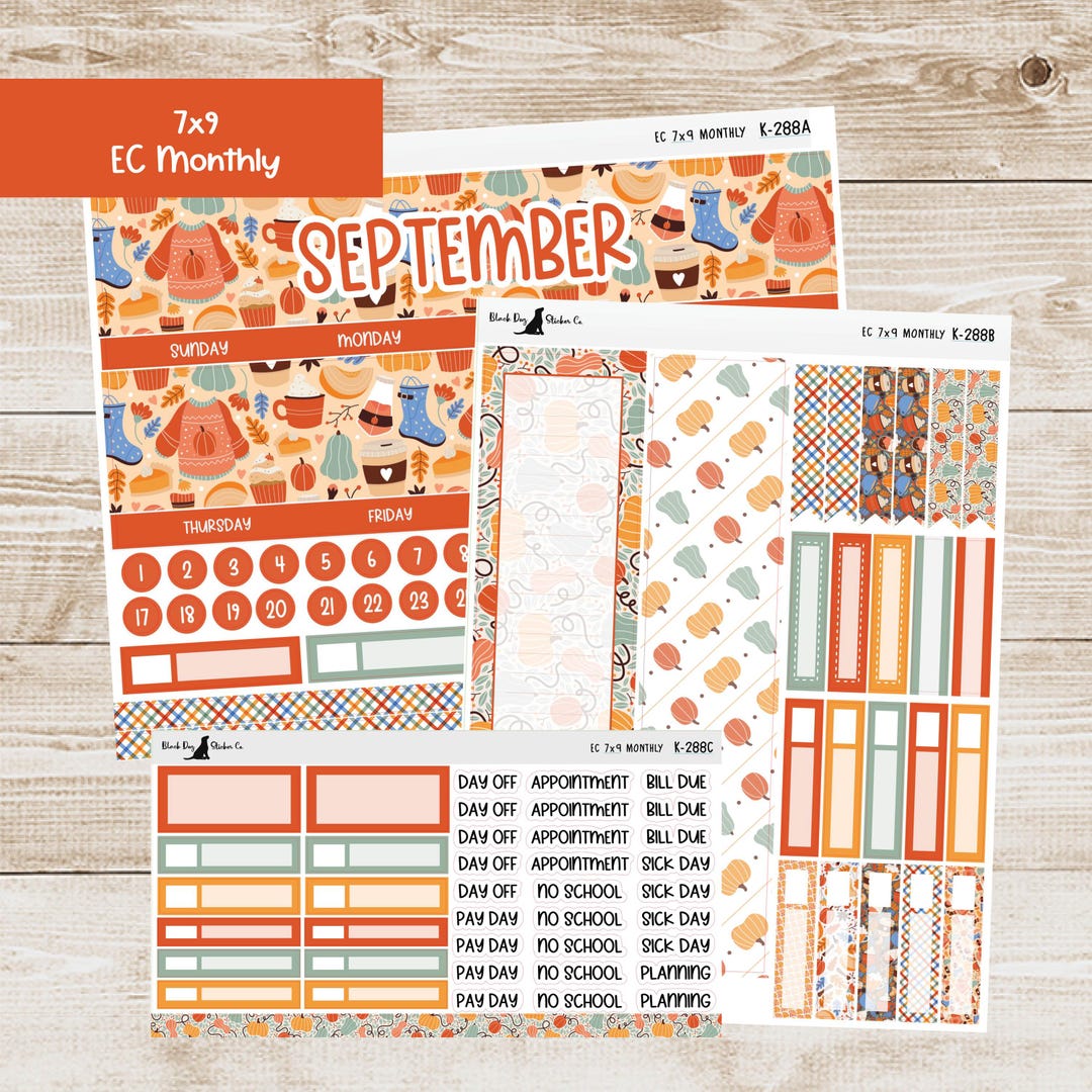K-288 Erin Condren EC 7x9 Monthly Kit - September 2025 - Pumpkin Spice ...