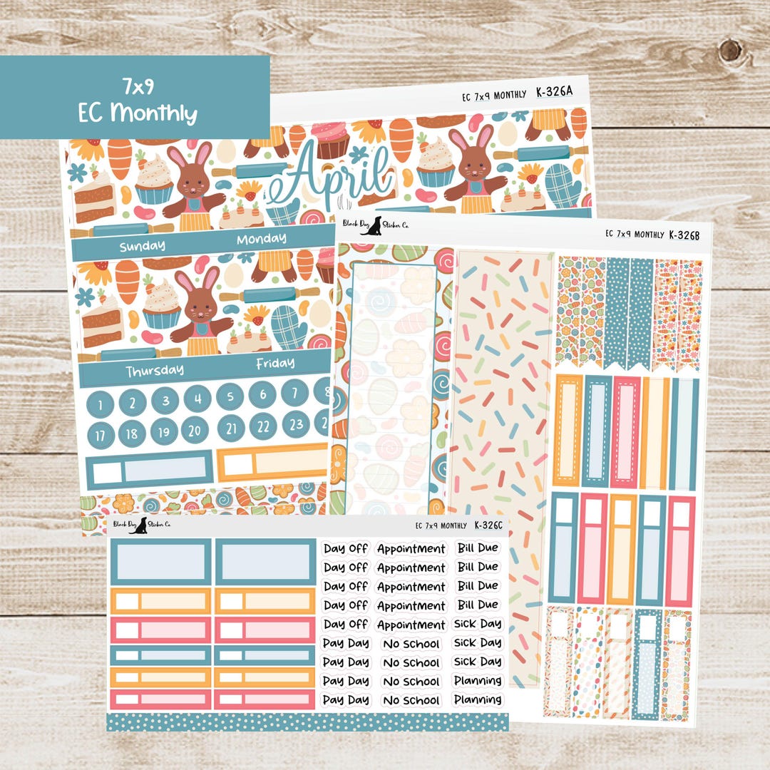 K-326 Erin Condren EC 7x9 Monthly Kit - April 2026 - Baker Bunnies ...