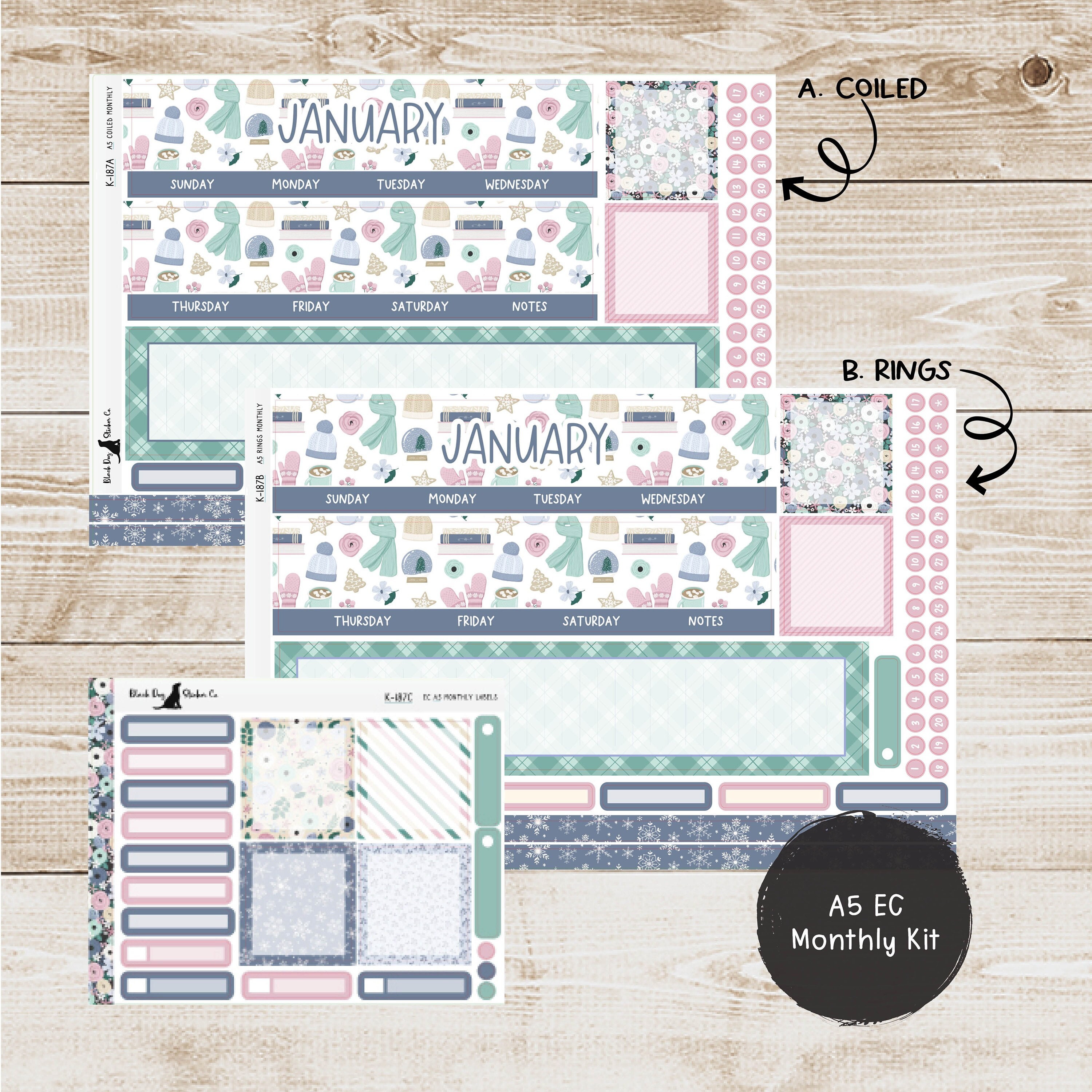 January Winter Snow Stickers, Weight Loss Planner Clipart Add-Ons (B121)