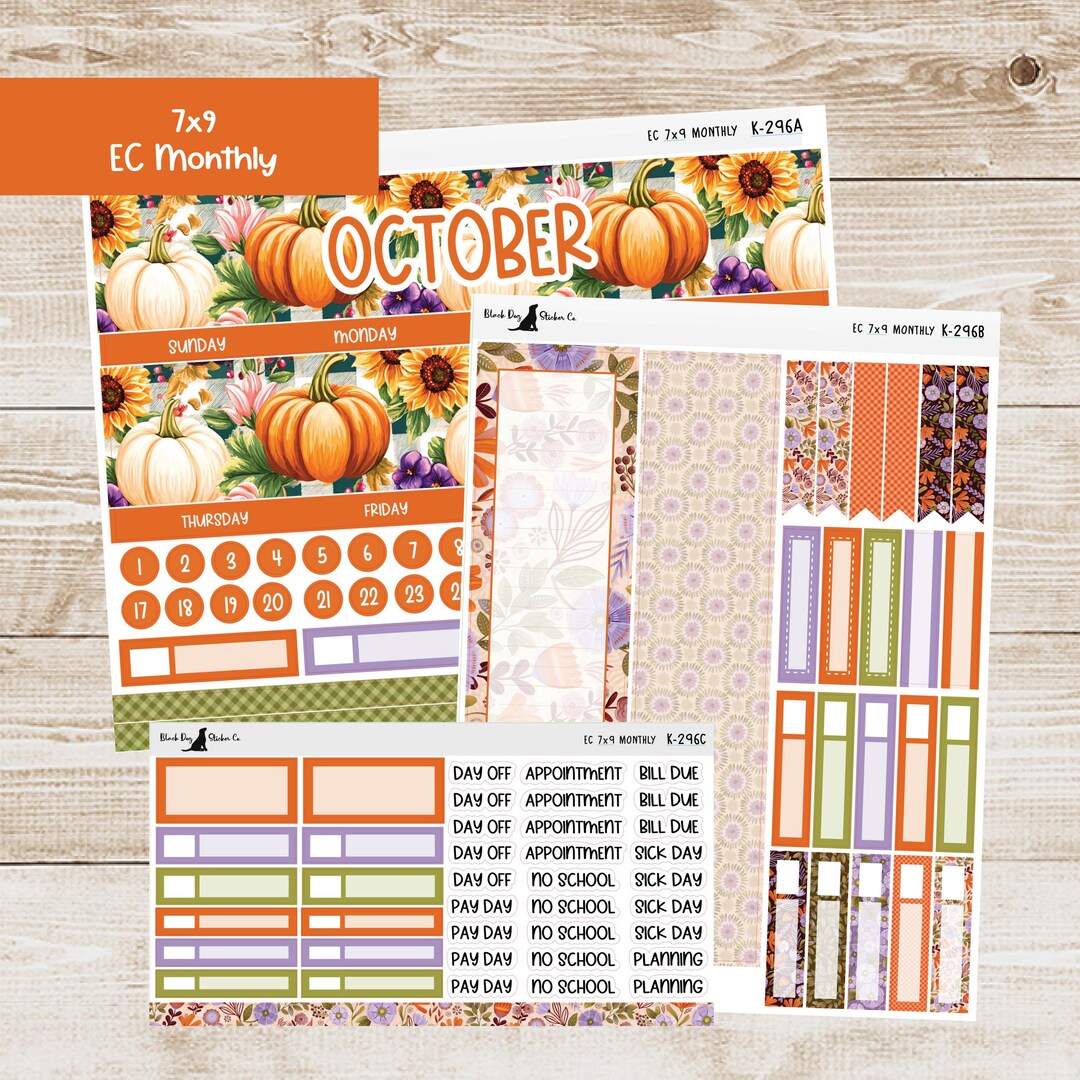 K-296 Erin Condren EC 7x9 Monthly Kit - October 2025 - Fall Breeze ...