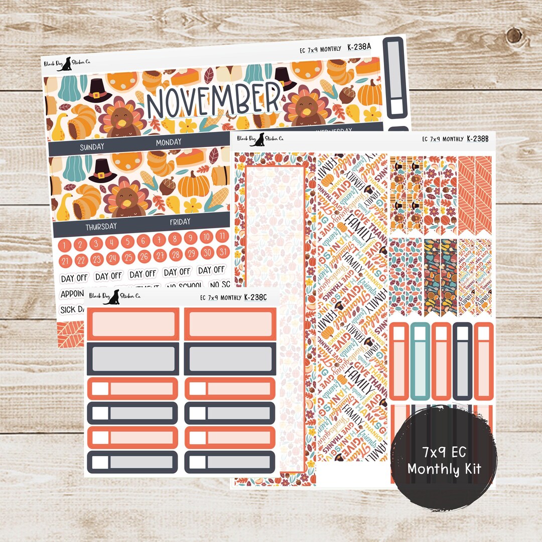 K-238 Erin Condren EC 7x9 Monthly Kit - November 2024 - Turkey Day ...