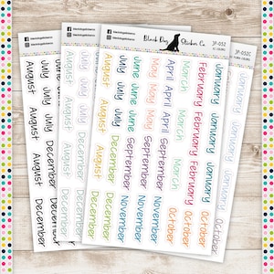 Months of the Year -  Script Planner Stickers Jen Plans JP-052 - Black, EC Colorful, Neutral & EC In Bloom