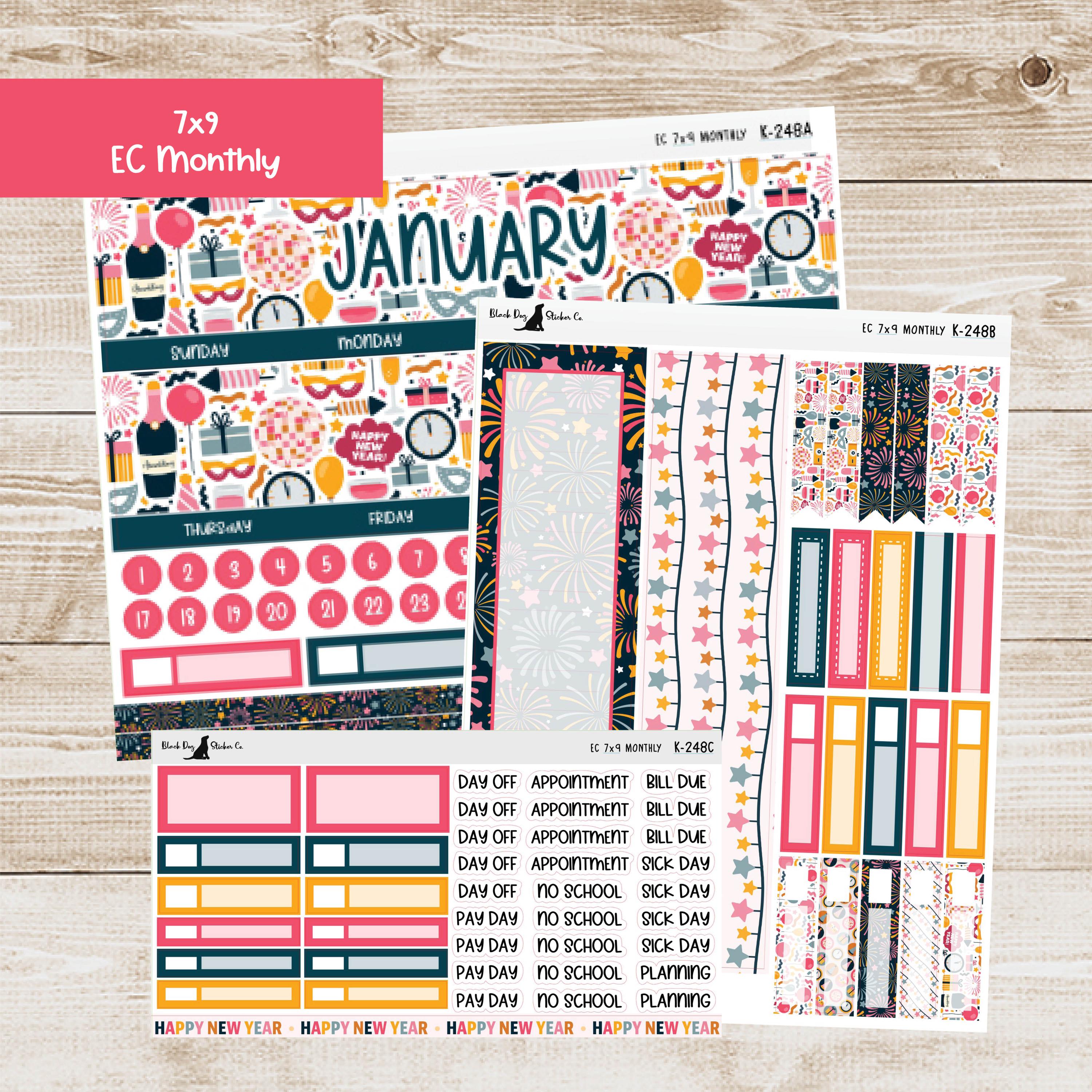 K-248 Erin Condren EC 7x9 Monthly Kit - January 2025 - Happy New Year ...