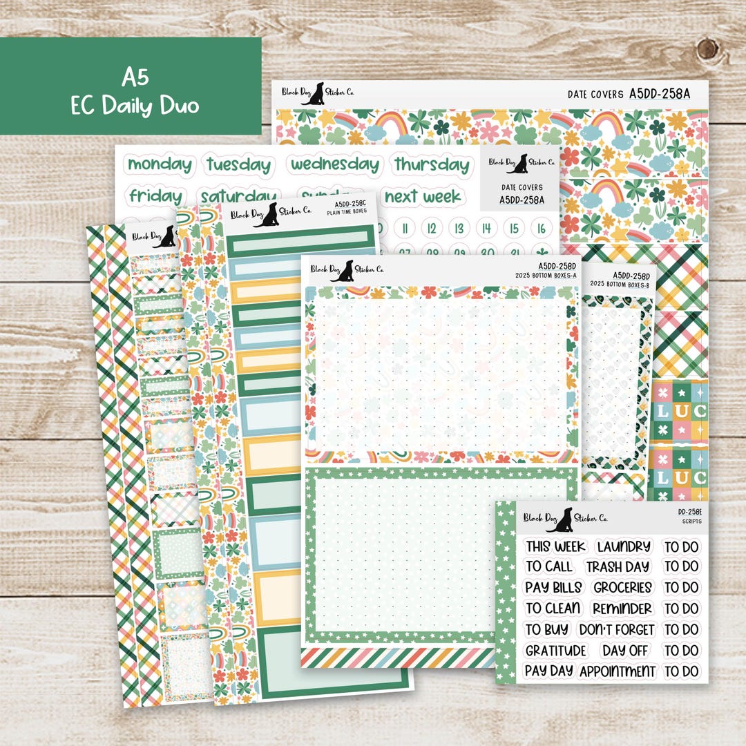 A5DD-258 EC A5 Daily Duo Weekly Kit - Lots of Luck - Planner Stickers ...
