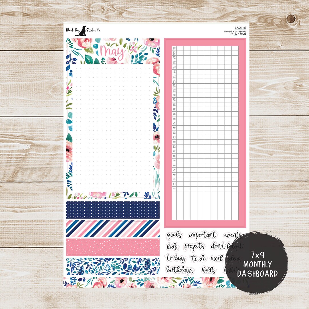 Erin Condren EC 7x9 or A5 Dashboard Monthly Kit May Pretty in Pink ...