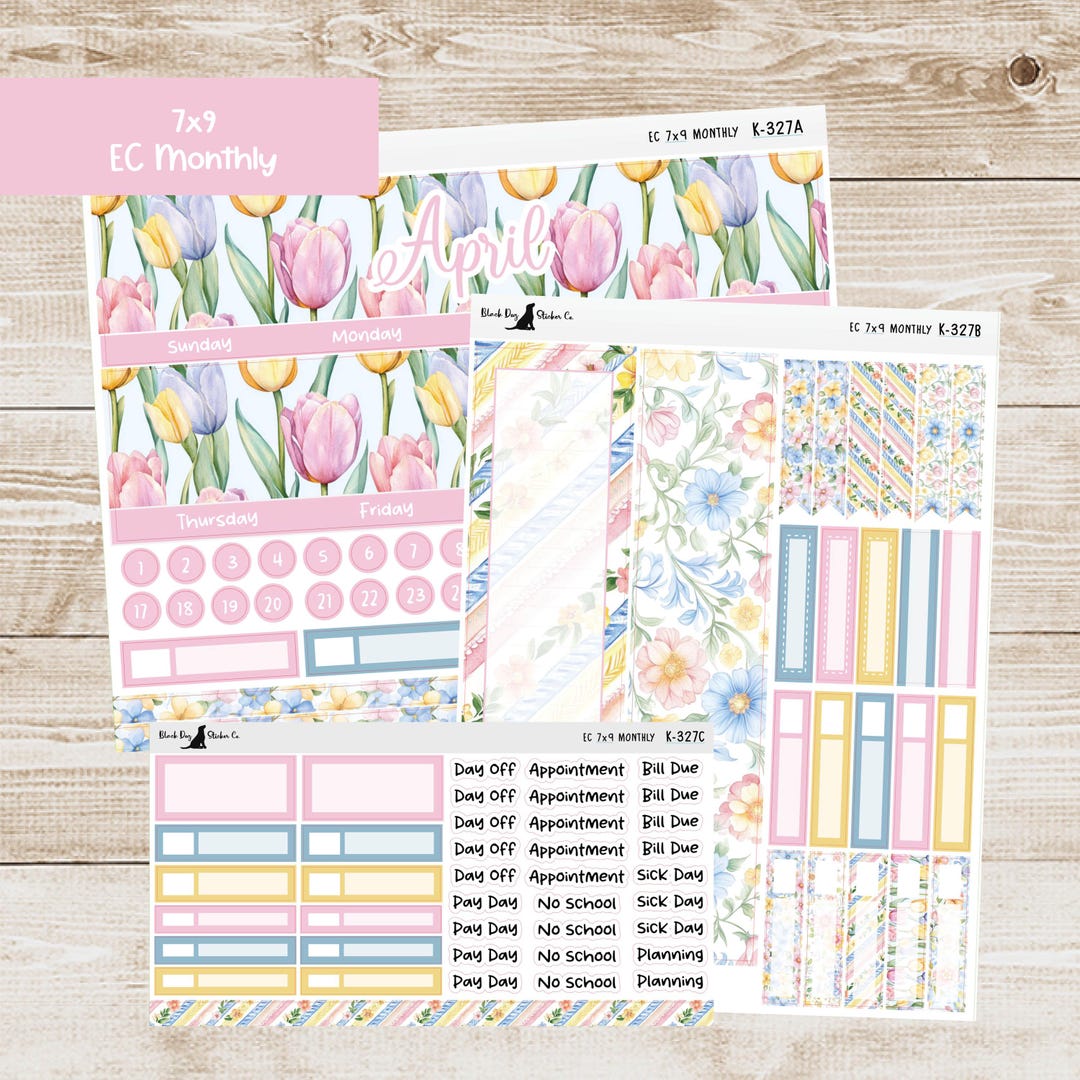 K-327 Erin Condren EC 7x9 Monthly Kit - April 2026 - Spring Flowers ...