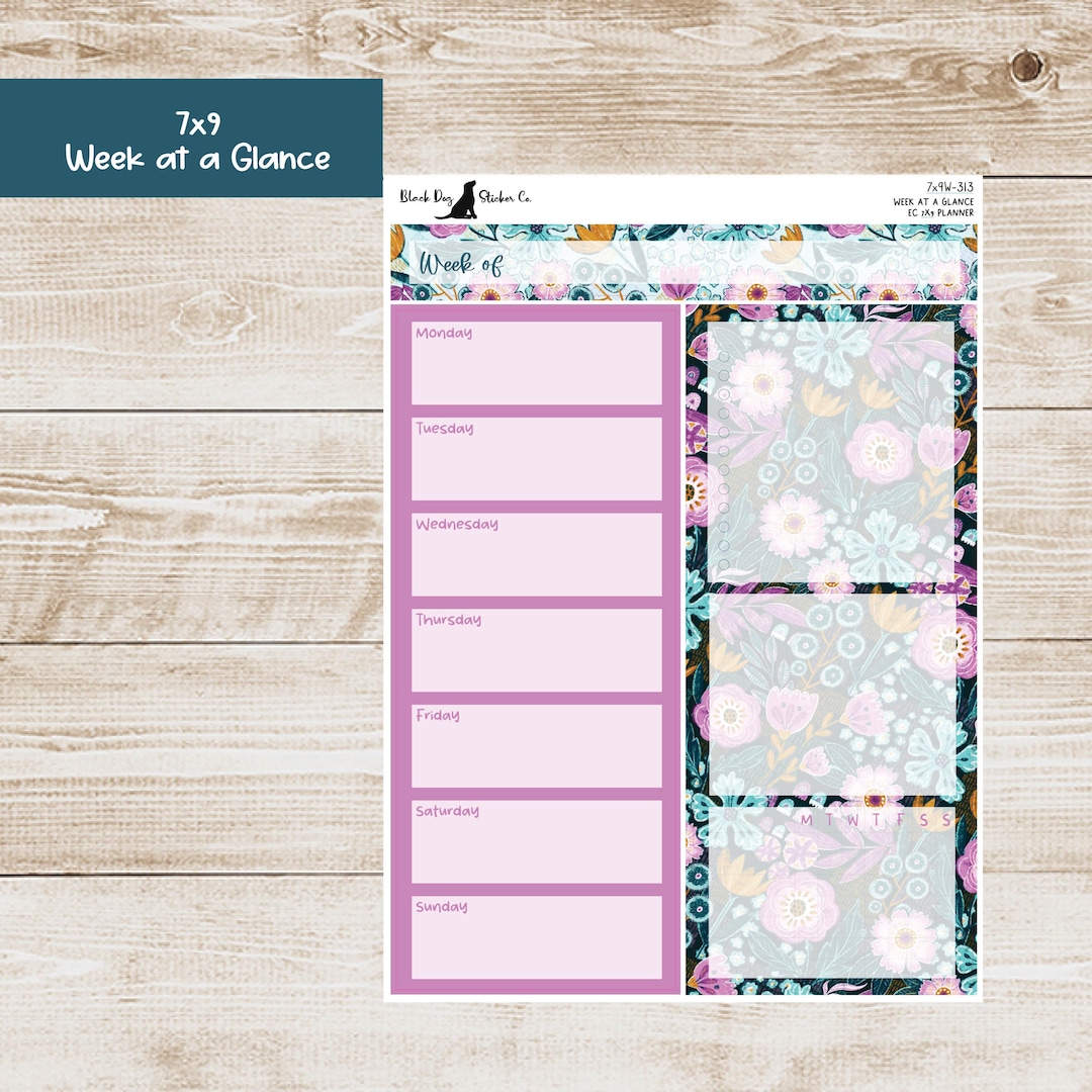 W-313 Erin Condren EC 7x9 or A5 Week at a Glance Kit - Frosty Flowers ...