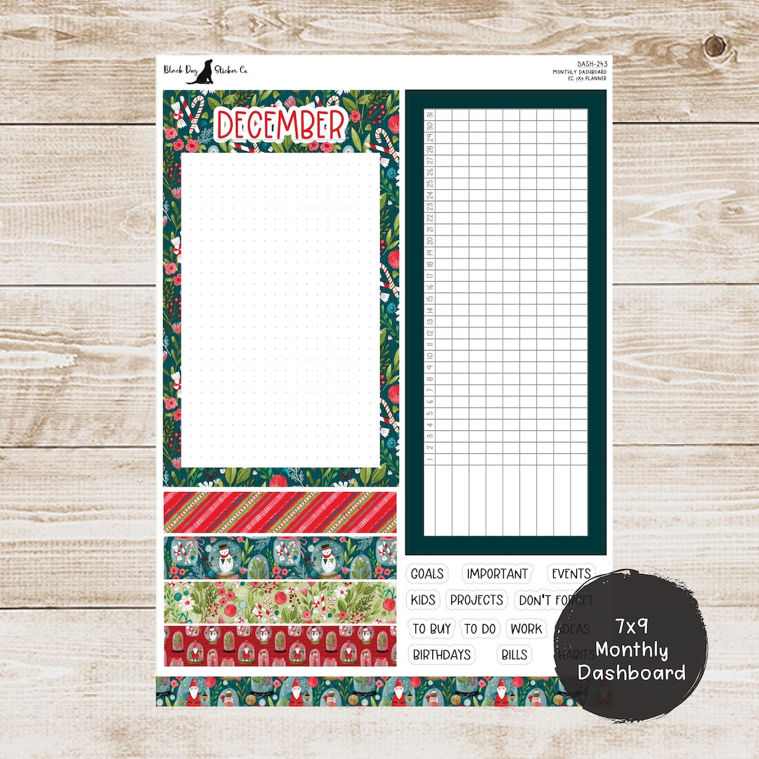 Erin Condren EC 7x9 or A5 Dashboard Monthly Kit - December 2024 ...