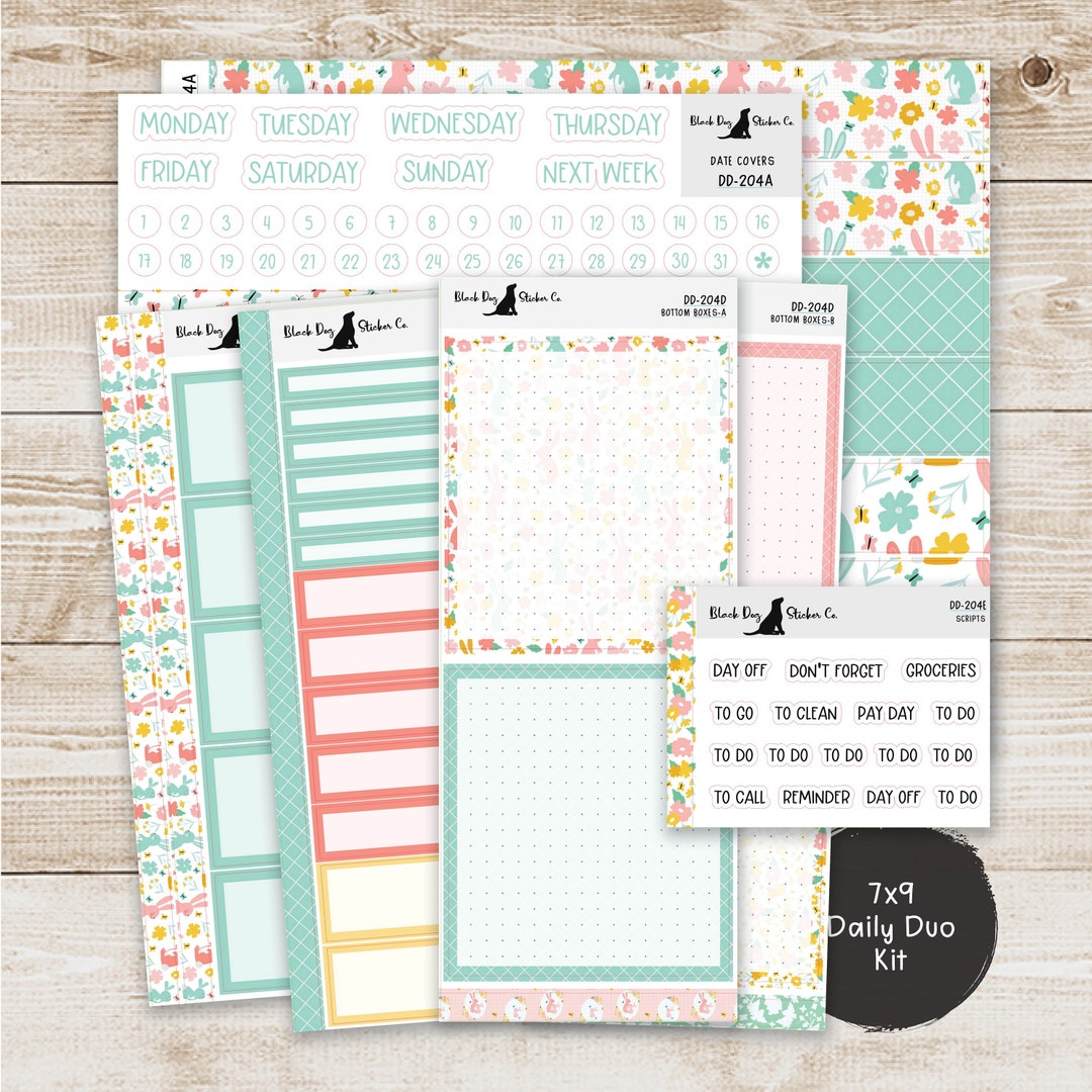 DD-204 EC 7x9 Daily Duo Weekly Kit - Bunny Garden - Planner Stickers - Etsy