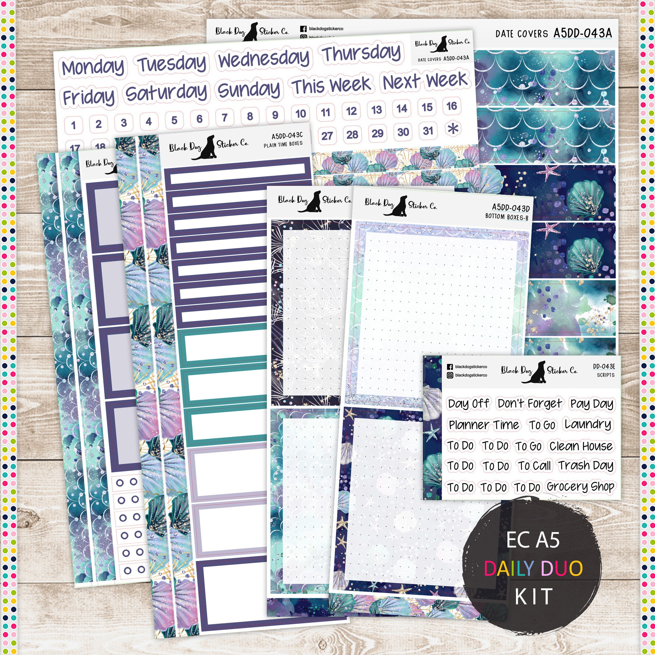 EC A5 Daily Duo Weekly Kit - Mermaid Wishes - Planner Stickers - A5DD…