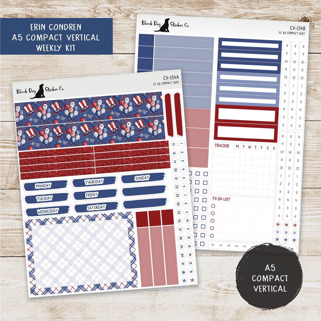 Erin Condren EC A5 Compact Vertical Weekly Kit Fourth of July Planner ...