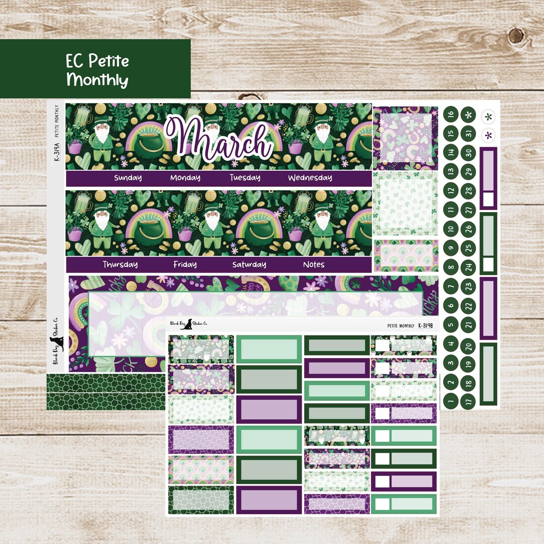 PET-319 Erin Condren Petite Monthly Kit - March 2026- St. Patrick's Day ...