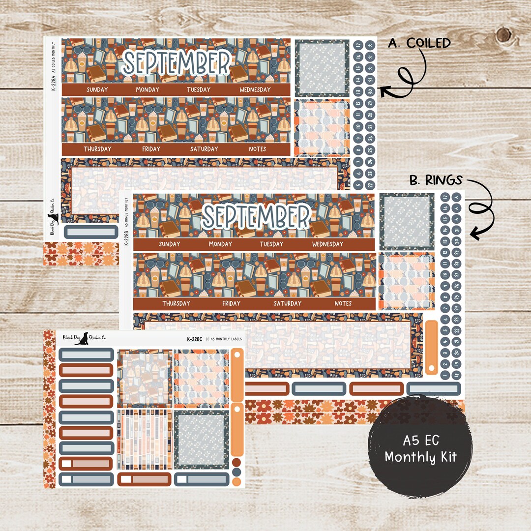 K-228 - Erin Condren A5 Monthly Kit - September 2024 - Bookish Autumn ...