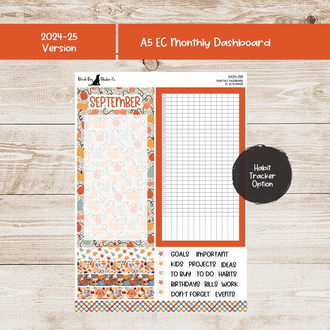 Erin Condren EC A5 Dashboard Monthly Kit - September 2025 - Pumpkin ...