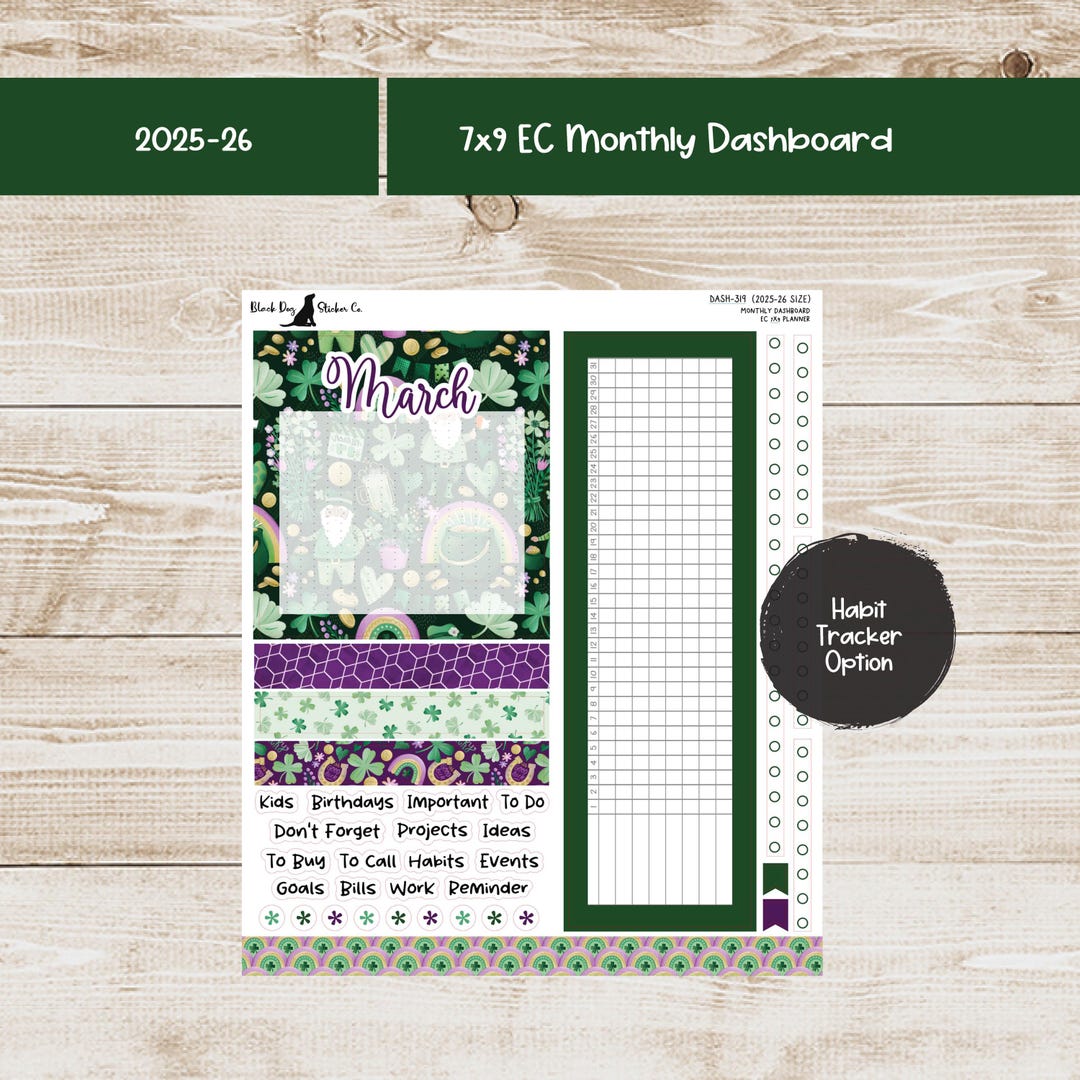 Erin Condren EC 7x9 Dashboard Monthly Kit - March 2026 - St. Patrick's ...
