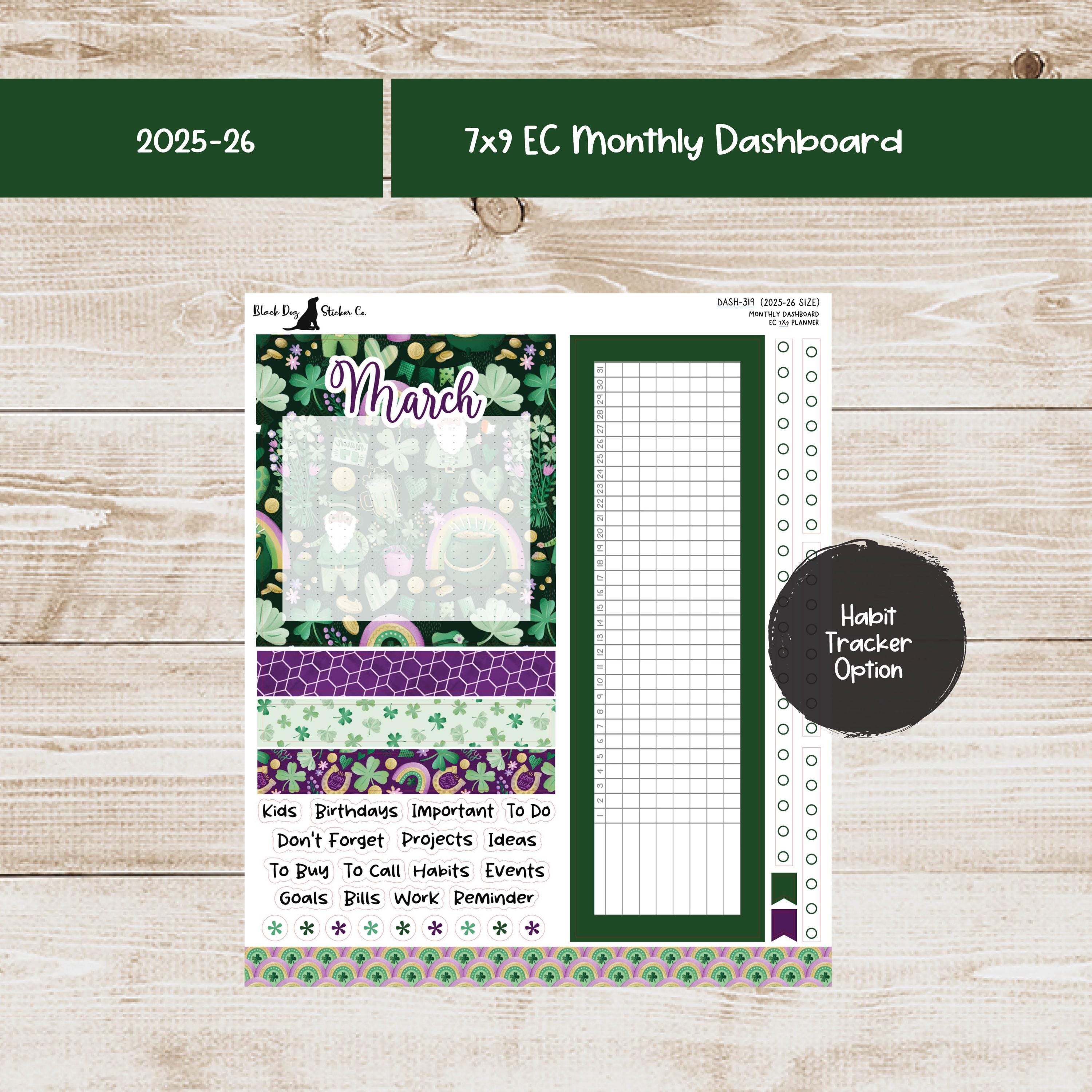 Erin Condren EC 7x9 Dashboard Monthly Kit - March 2026 - St. Patrick's ...