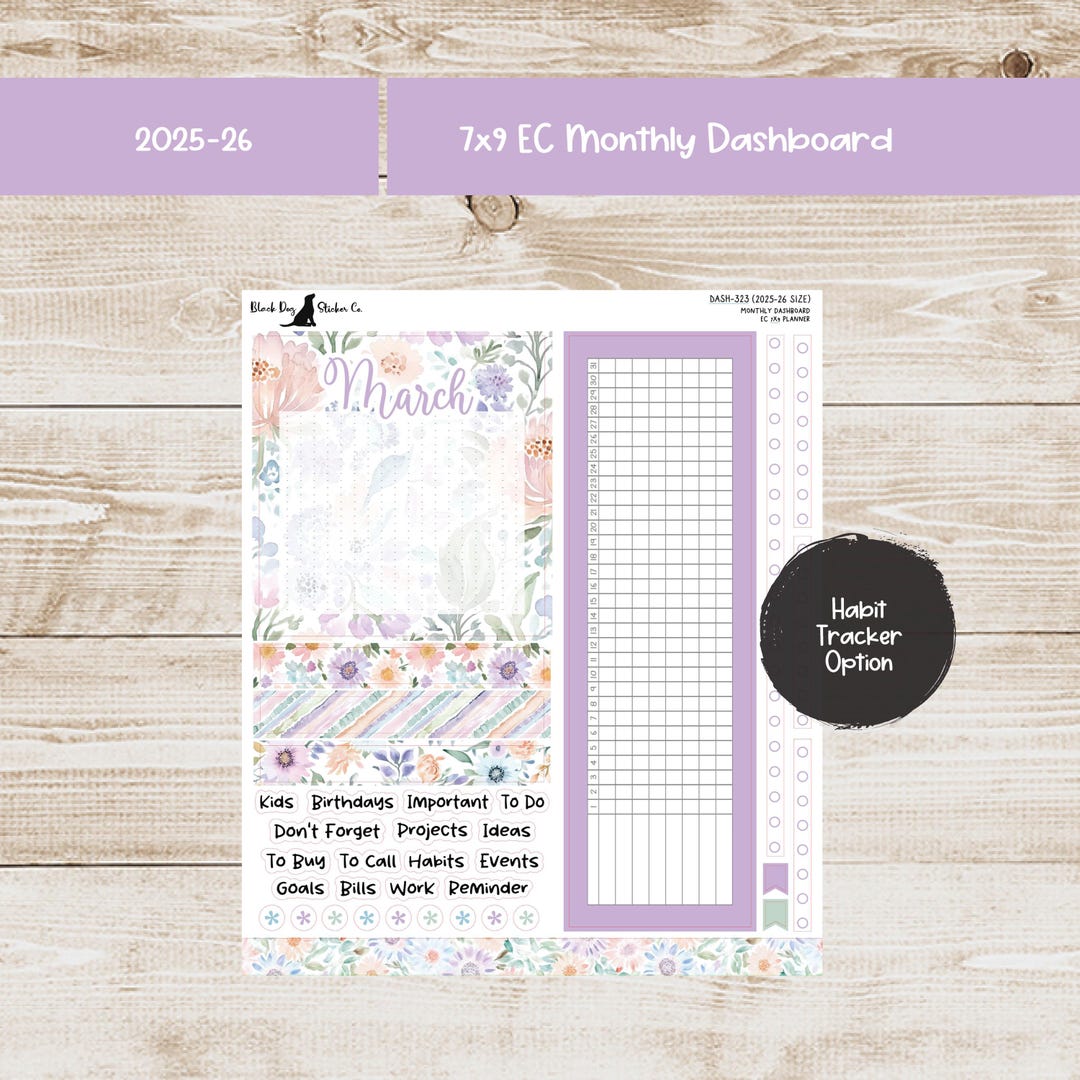 Erin Condren EC 7x9 Dashboard Monthly Kit - March 2026 - Petals and ...