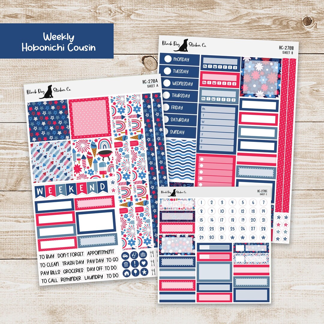 HC-278 Hobonichi Cousin Weekly Kit - Fourth of July - Planner Stickers ...