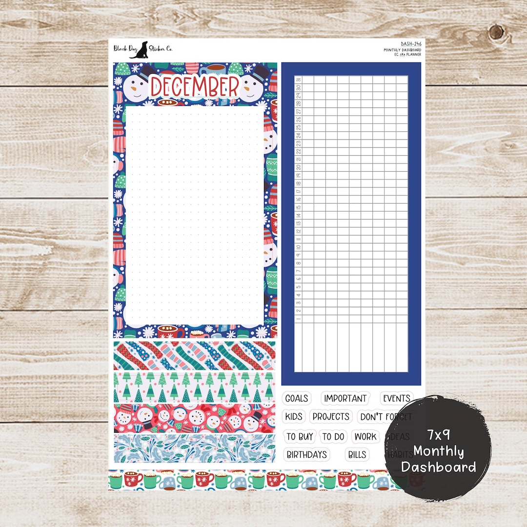 Erin Condren EC 7x9 or A5 Dashboard Monthly Kit - December 2024 - Cozy ...
