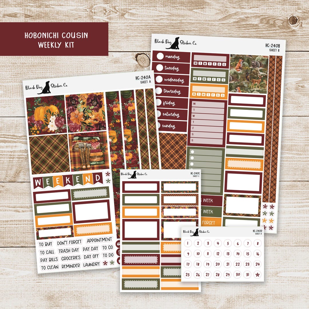 HC-240 Hobonichi Cousin Weekly Kit - Autumn Florals - Planner Stickers ...