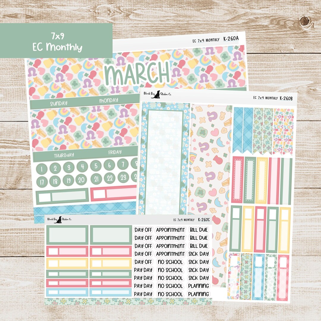 K-260 Erin Condren EC 7x9 Monthly Kit - March 2025 - Lucky Charm ...