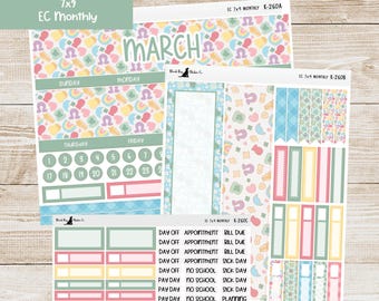 K-260 Erin Condren EC 7x9 Monthly Kit - March 2025 - Lucky Charm - Planner Stickers