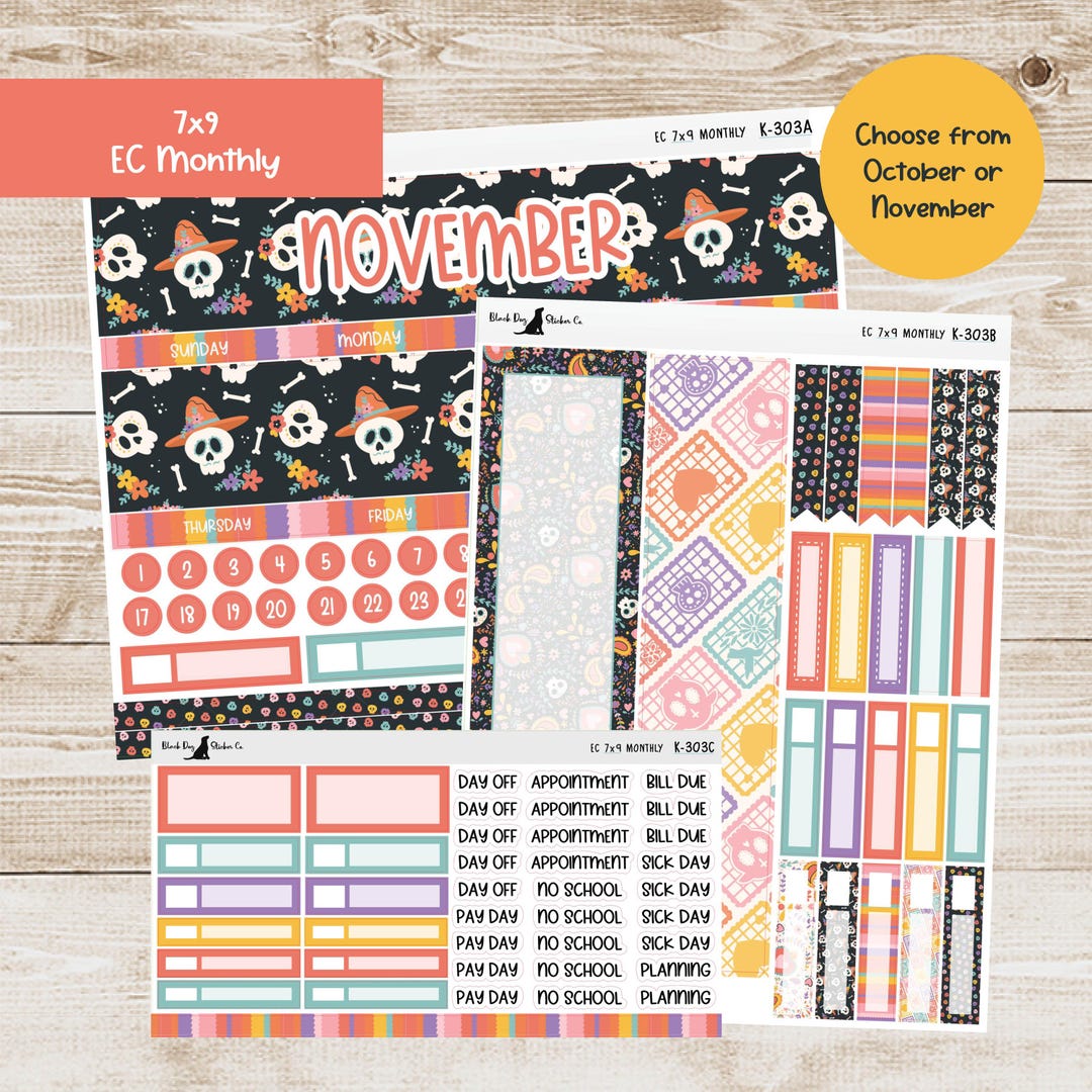 K-303 Erin Condren EC 7x9 Monthly Kit - October or November 2025 - Día ...