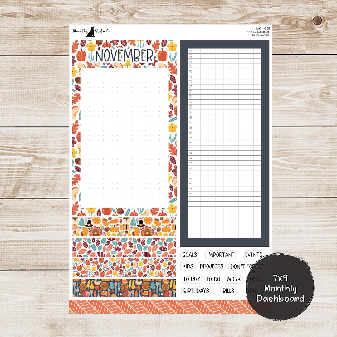 Erin Condren EC 7x9 or A5 Dashboard Monthly Kit - November 2024 ...