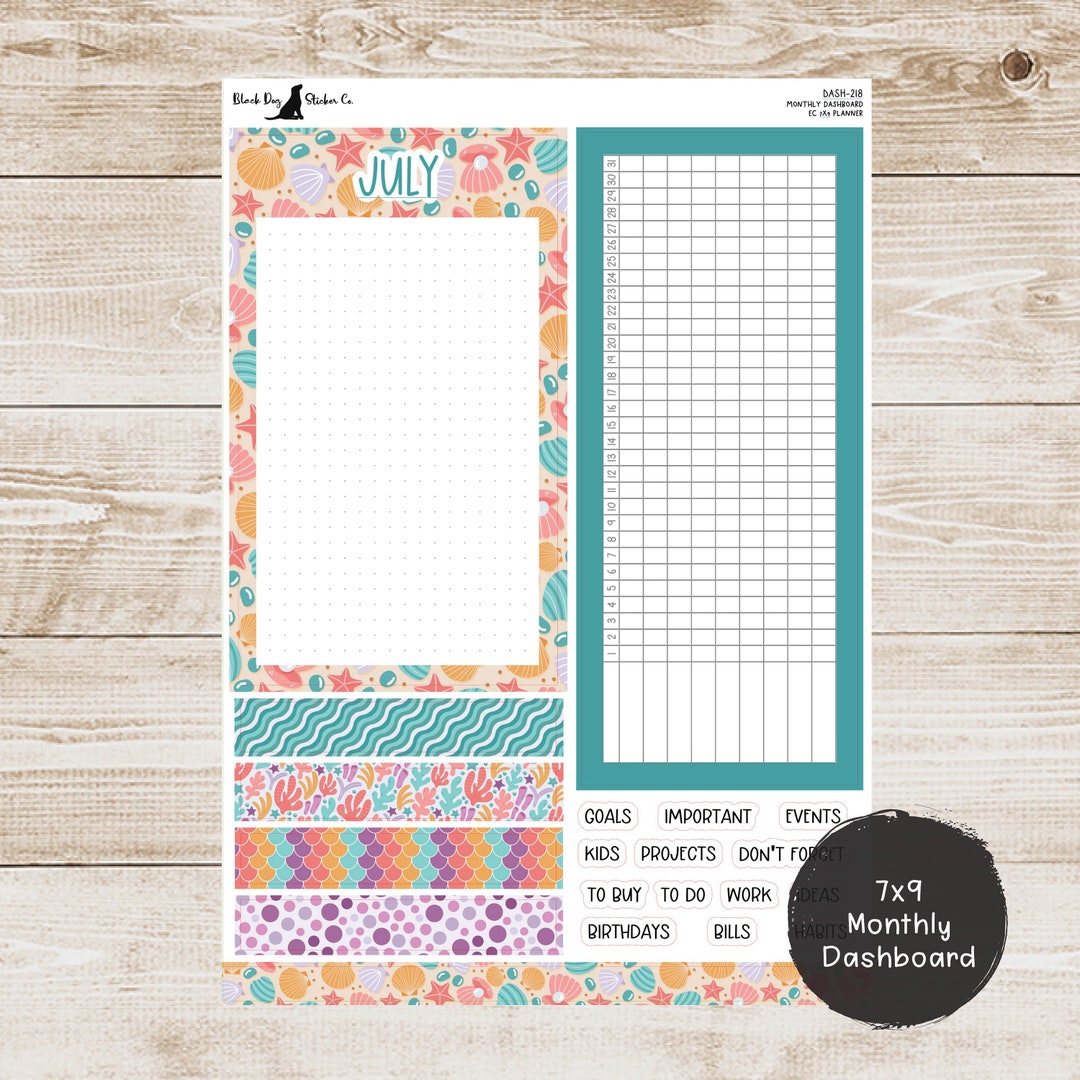 Erin Condren EC 7x9 or A5 Dashboard Monthly Kit - July 2024 - Under the ...