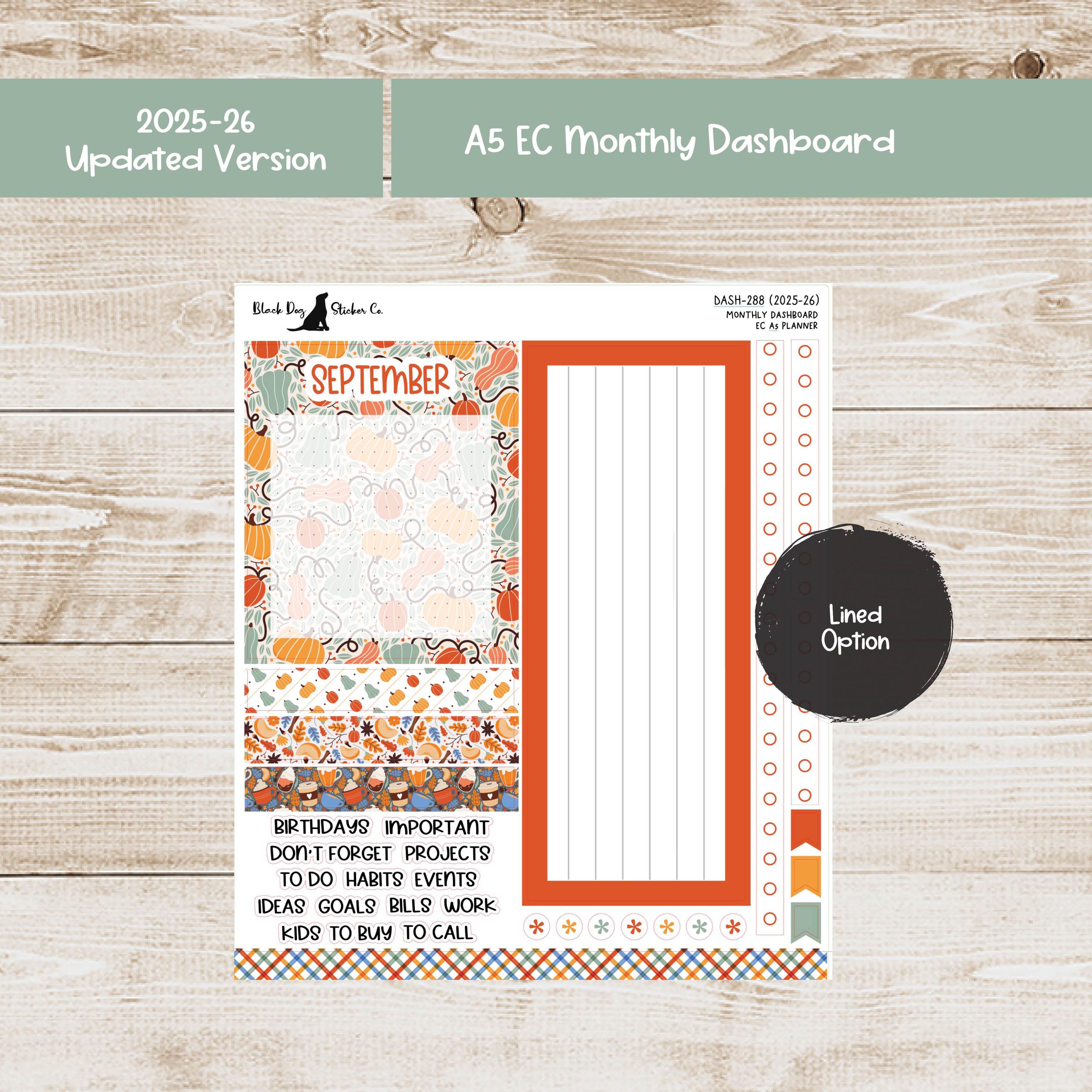Erin Condren EC A5 Dashboard Monthly Kit - September 2025 - Pumpkin ...