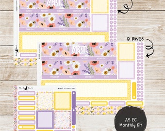 K-205 - Erin Condren A5 Monthly Kit - April 2024 - Lavender and Honey - Planner Stickers
