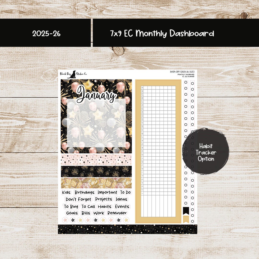 Erin Condren EC 7x9 Dashboard Monthly Kit - January 2026 - New Year's ...