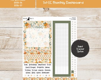 Erin Condren EC 7x9 Dashboard Monthly Kit - October 2026 - Pumpkin Patch - Planner Stickers - 7x9D-359