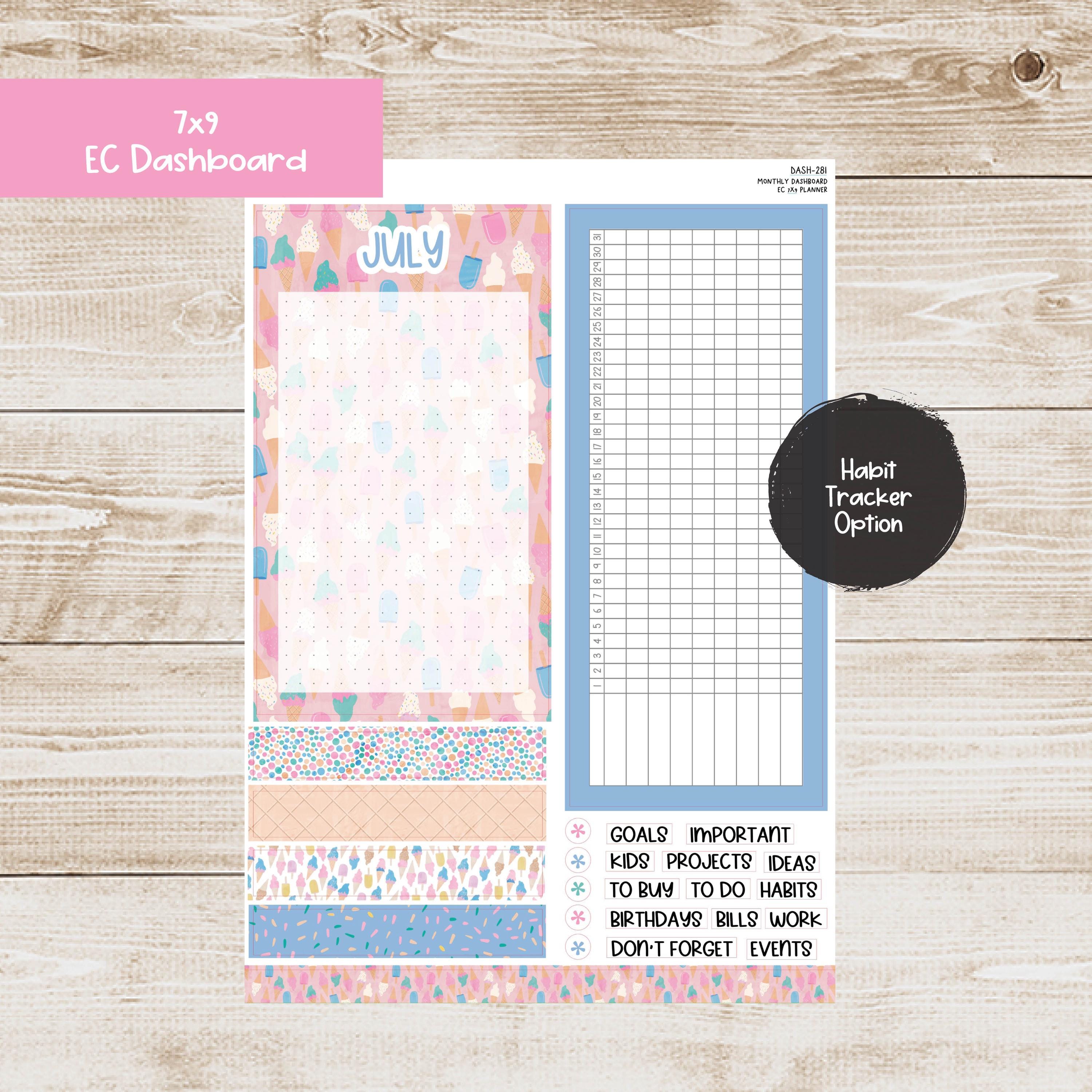 Erin Condren EC 7x9 Dashboard Monthly Kit - July 2025 - Ice Cream ...