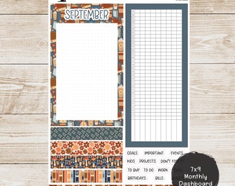Erin Condren EC 7x9 or A5 Dashboard Monthly Kit - September 2024 - Bookish Autumn - Planner Stickers - 7x9D-228 or A5D-228