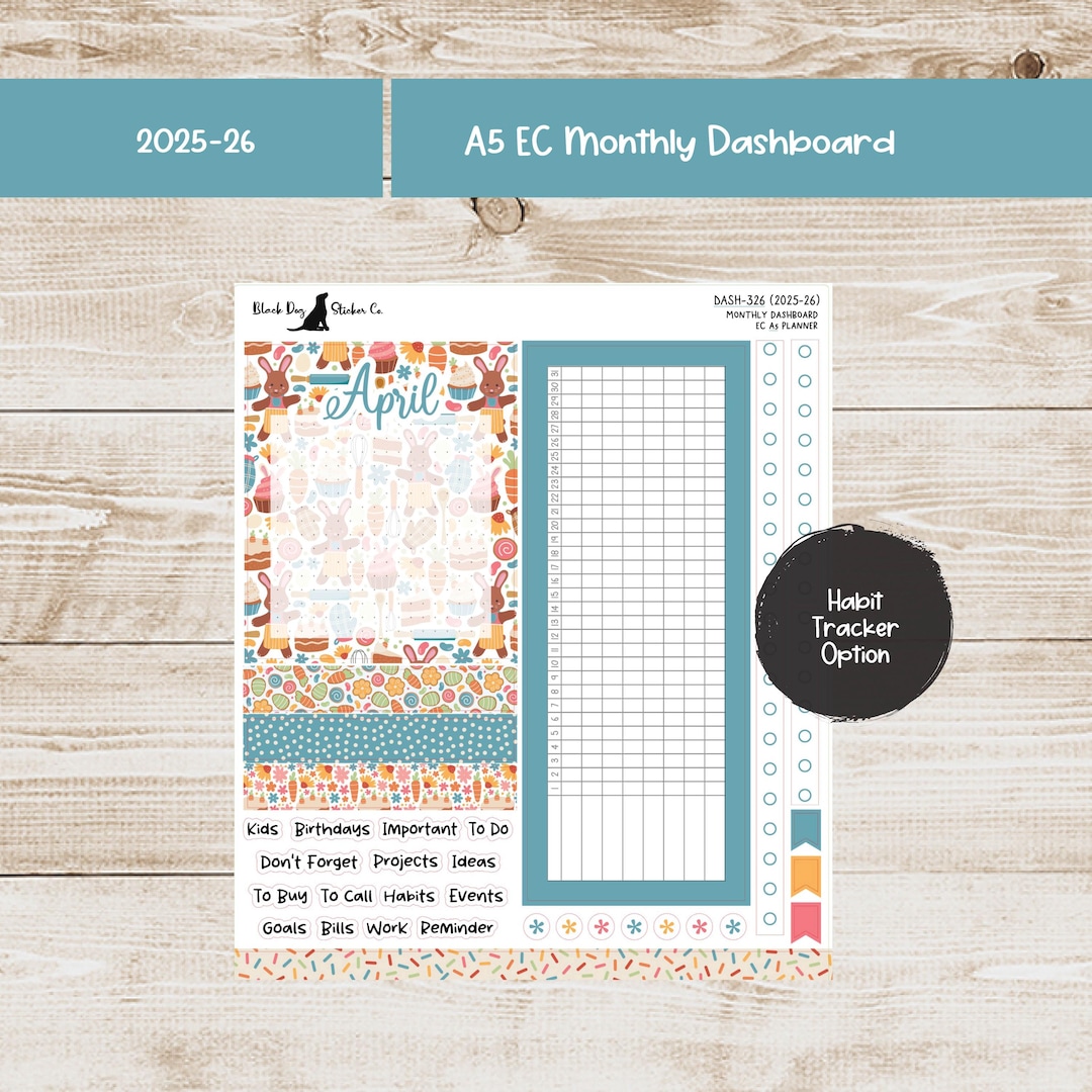 Erin Condren EC A5 Dashboard Monthly Kit - April 2026 - Baker Bunnies ...