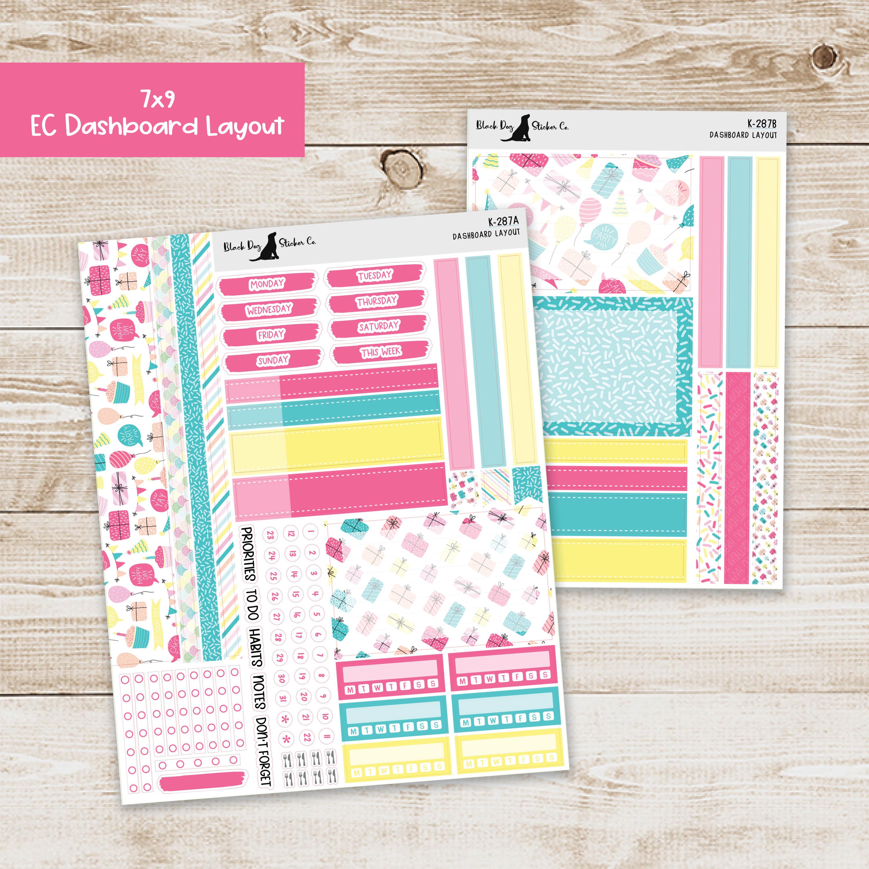 DB-287 Erin Condren EC 7x9 Dashboard Layout Weekly Kit - Birthday Bash ...