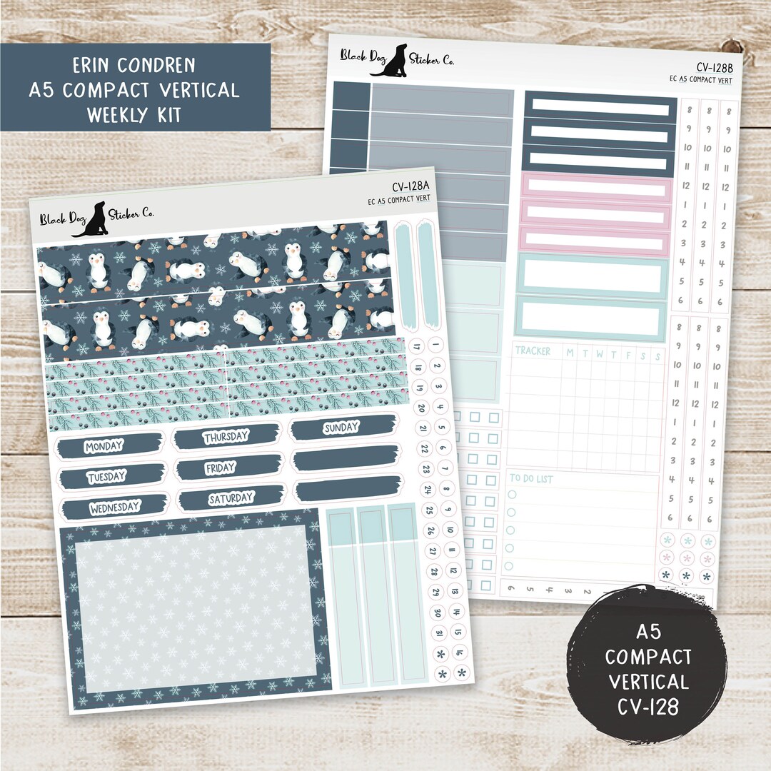 Erin Condren EC A5 Compact Vertical Weekly Kit Winter Penguins Planner ...