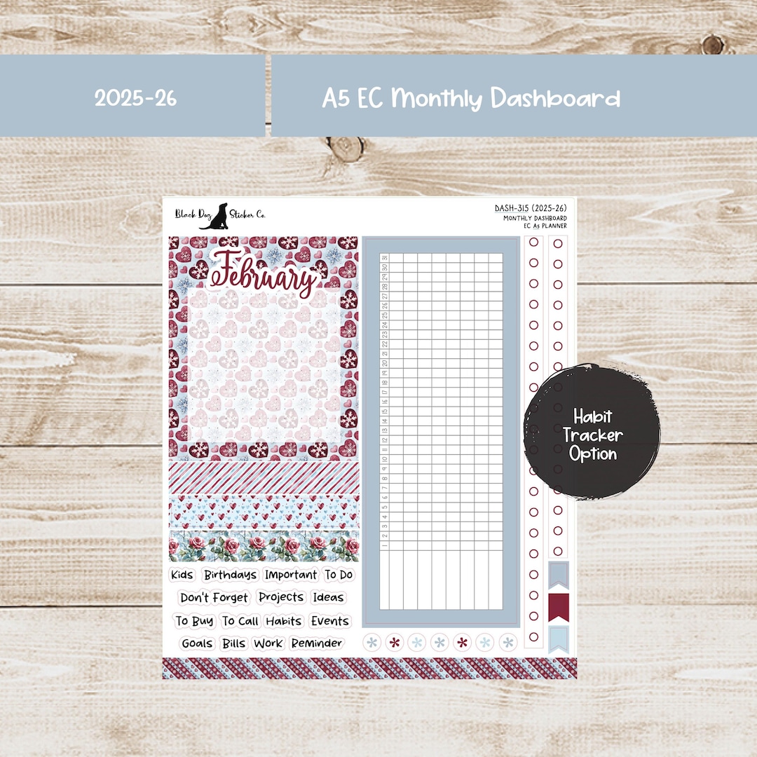 Erin Condren EC A5 Dashboard Monthly Kit - February 2026 - Winter ...