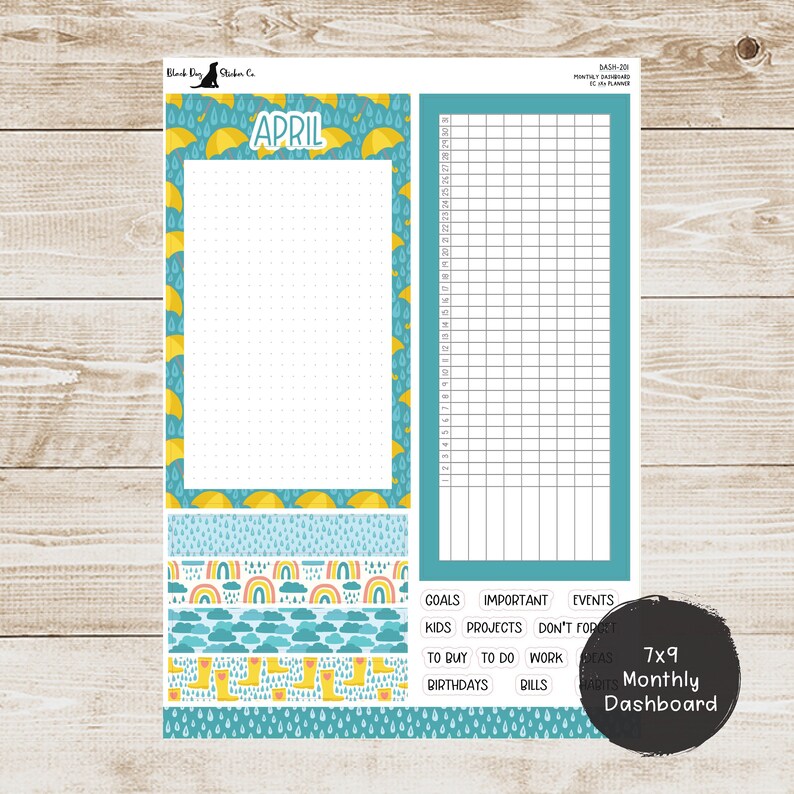 Erin Condren EC 7x9 or A5 Dashboard Monthly Kit - April 2024 - Rain ...