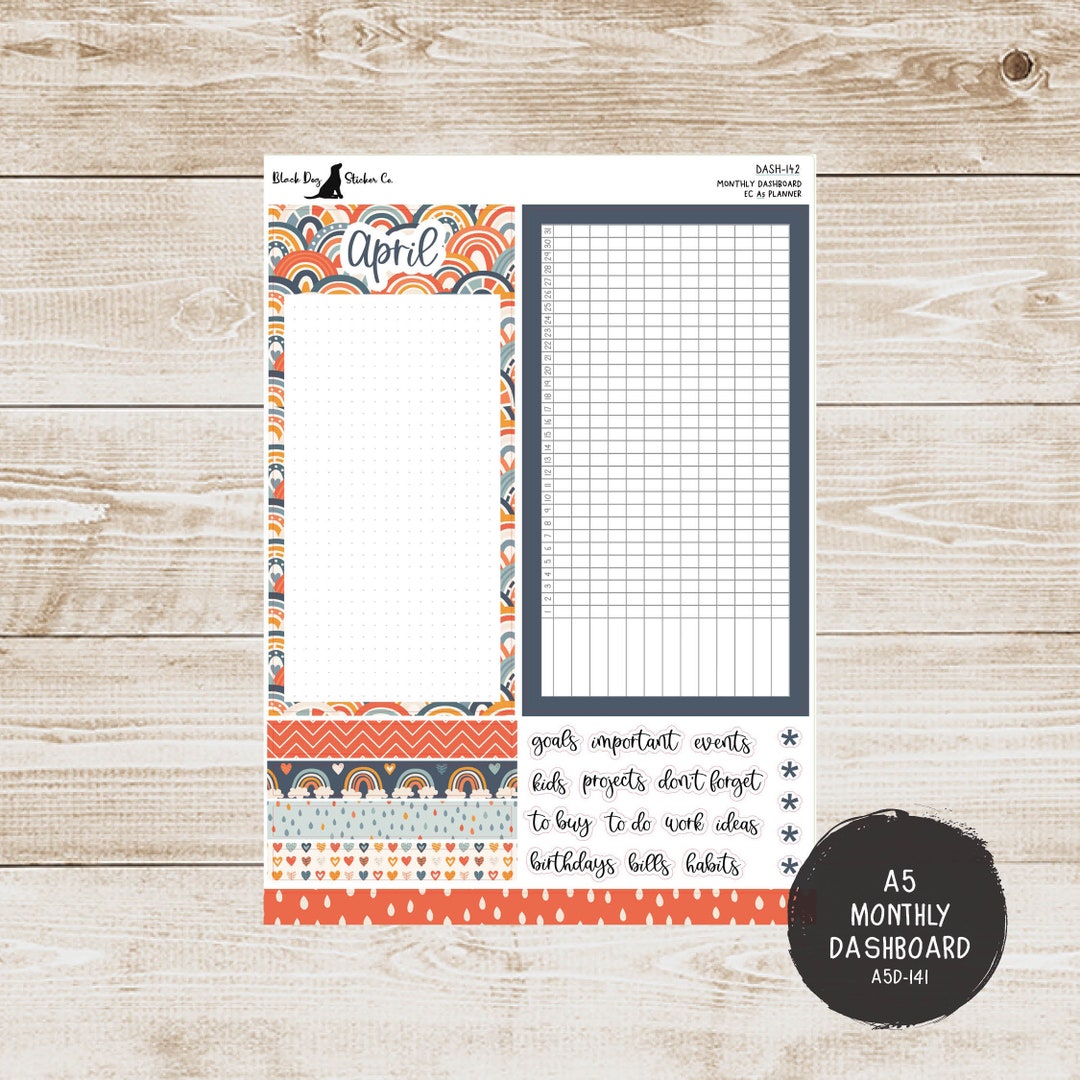 Erin Condren EC A5 Dashboard Monthly Kit April Hello Spring Planner ...