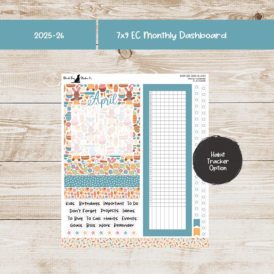Erin Condren EC 7x9 Dashboard Monthly Kit - April 2026 - Baker Bunnies ...