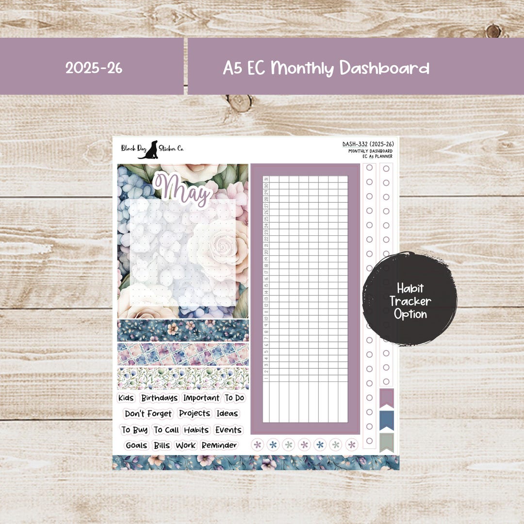 Erin Condren EC A5 Dashboard Monthly Kit - May 2026 - Soft Florals ...
