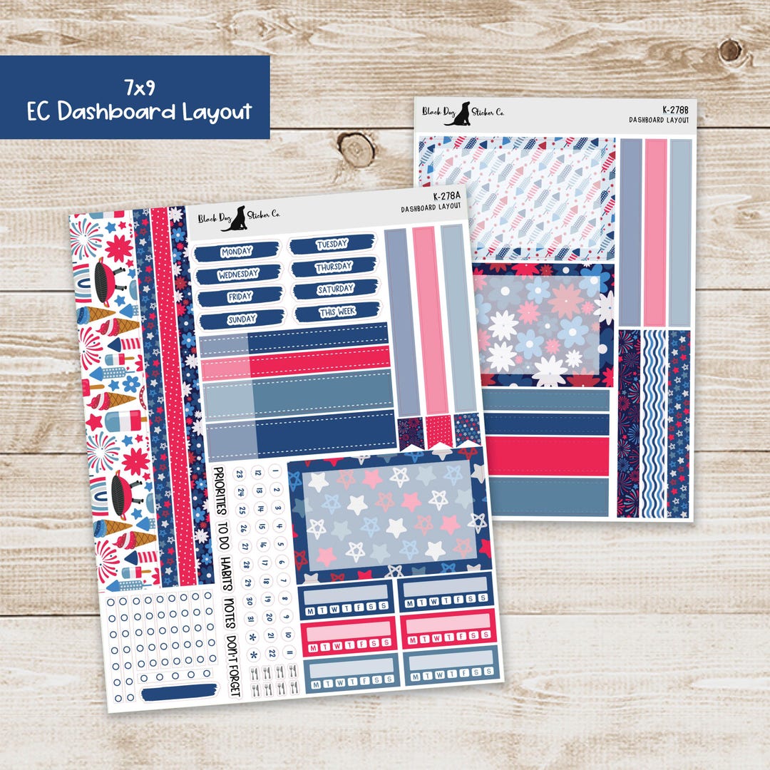 DB-278 Erin Condren EC 7x9 Dashboard Layout Weekly Kit - Fourth of July ...