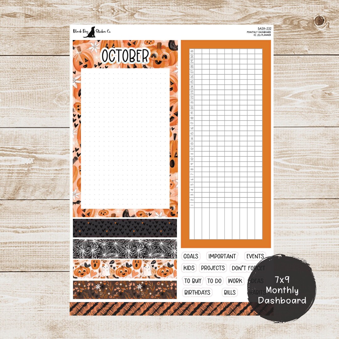 Erin Condren EC 7x9 or A5 Dashboard Monthly Kit - October 2024 - Boo to ...