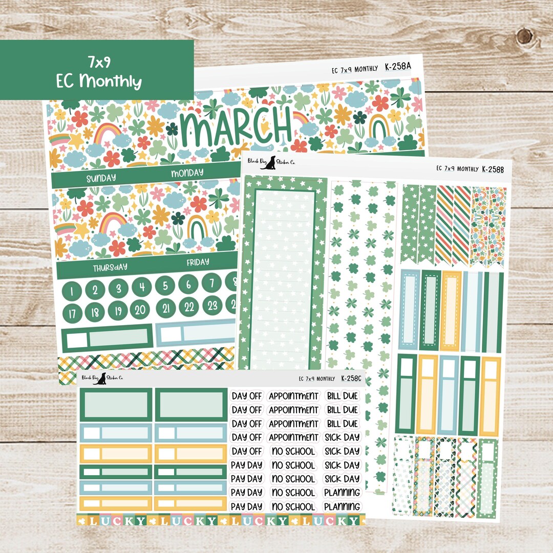 K-258 Erin Condren EC 7x9 Monthly Kit - March 2025 - Lots of Luck ...