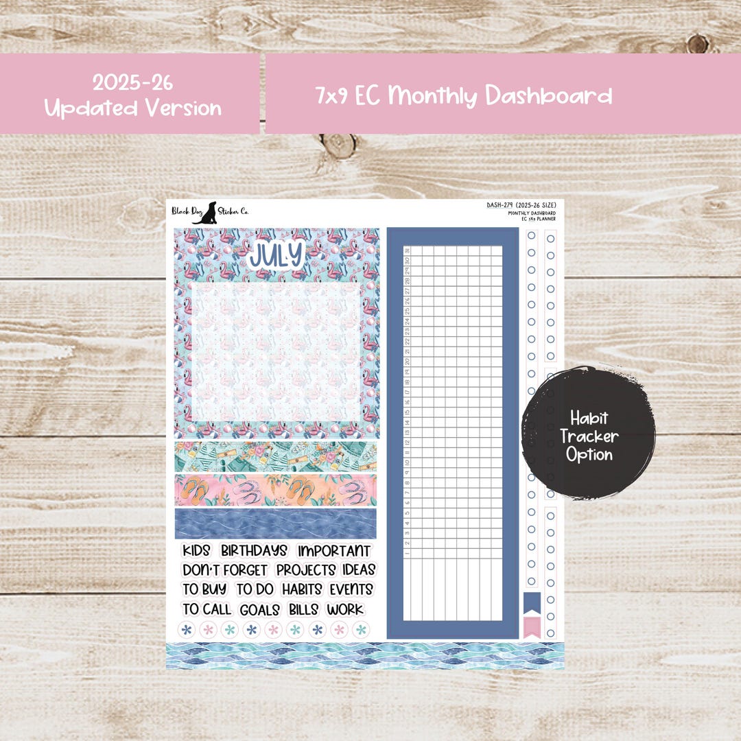 Erin Condren EC 7x9 Dashboard Monthly Kit - July 2025 - Poolside Party ...