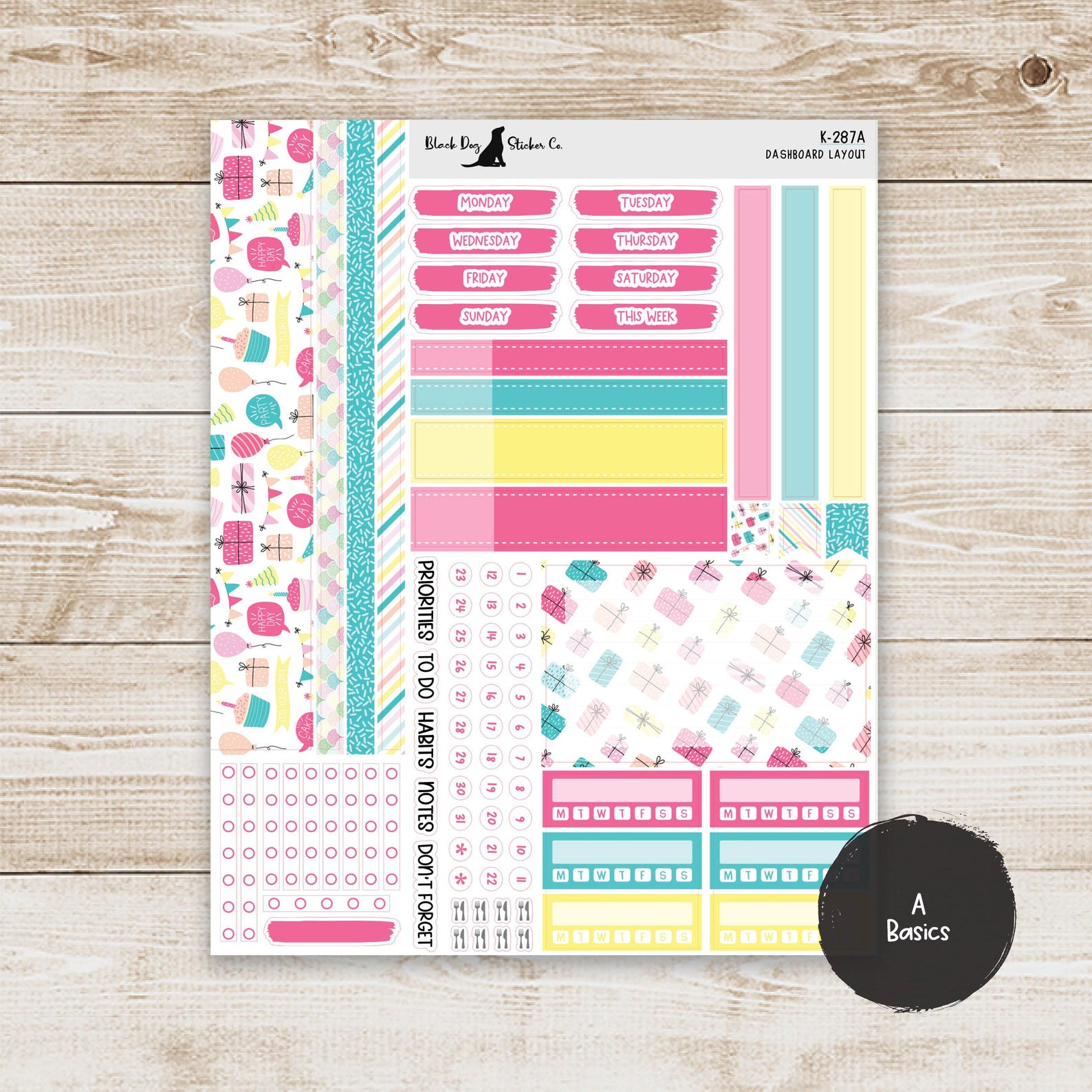 DB-287 Erin Condren EC 7x9 Dashboard Layout Weekly Kit - Birthday Bash ...