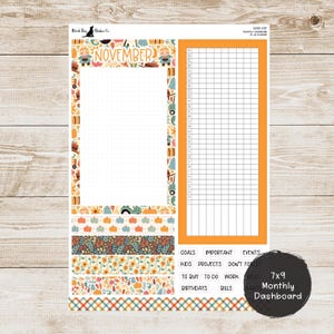 Peut inclure: Un planificateur mensuel imprimable de novembre sur le th&egrave;me de l'automne. Le planificateur comprend une grande zone pour les notes, une grille pour les t&acirc;ches quotidiennes et une section pour les objectifs, les t&acirc;ches importantes, les &eacute;v&eacute;nements, les enfants, les projets, &agrave; ne pas oublier, &agrave; acheter, &agrave; faire, le travail, les anniversaires et les factures. Le planificateur est d&eacute;cor&eacute; d'une bordure de citrouilles, de feuilles et d'autres &eacute;l&eacute;ments d'automne.