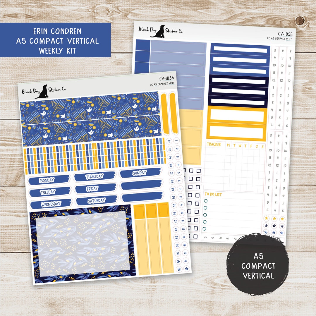 Erin Condren EC A5 Compact Vertical Weekly Kit Happy Hanukkah Planner ...